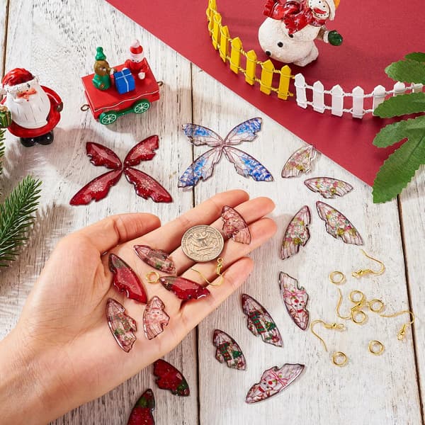 12 par julevingeøreringe charms sæt med sommerfuglevinge smykkefund til kvinder, der laver julepynt