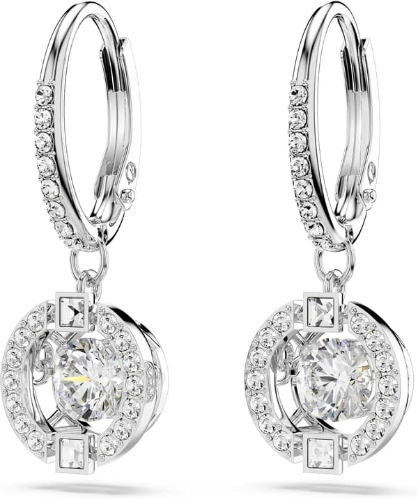 Swarovski Sparkling Dance øredobber, runde, hvite, rhodiumbelagte