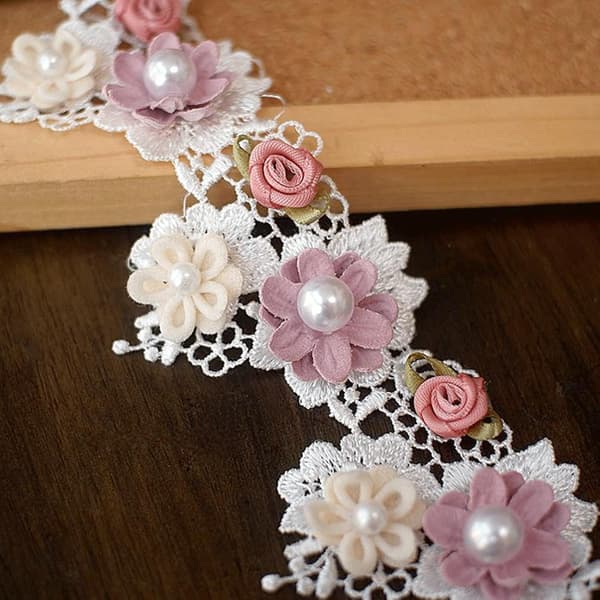 1 Yard Barock Spets Blommor Pärlor Band Flowers
