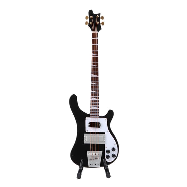 Miniature Sort Basguitar Replika med Stativ og Etui Perfekt Gave til Musikelskere
