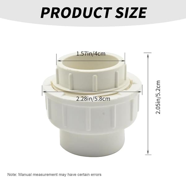 4 stk. 1\" hvid PVC-unionsrørsfitting (muffe x muffe), slipadapterkobling Schedule 40 EPDM O-ring, -