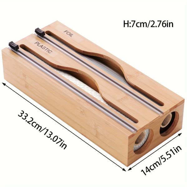 2-i-1 bambudispenser for folie, vokspapir og bakepapir med kutter Brown-1 Brown-1