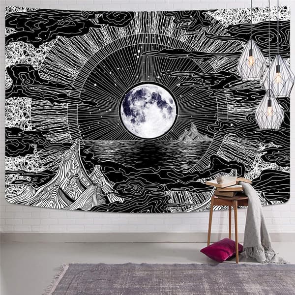 1 piece 130 x 150 cm tapestry, psychedelic, with moon, star and