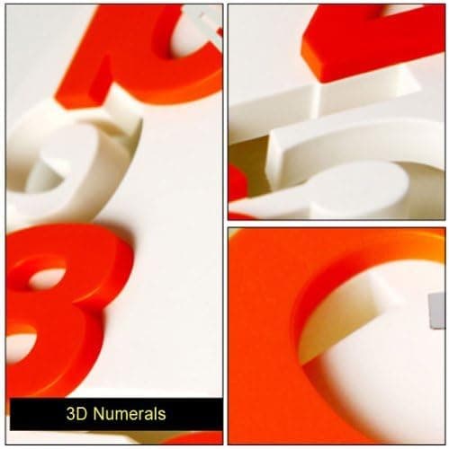 Moderne 3D vægur til køkken og badeværelse hvid/orange