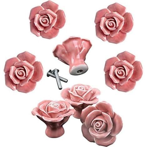 8 st eleganta rosenrosa blommor keramiska möbelknoppar skåpslådor