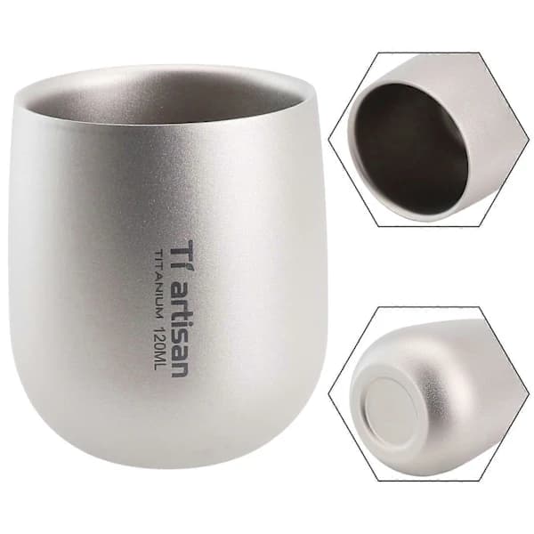 (Pow Yeah!) 120ml Titanium Koppar Dubbelvägg Campingmugg 2-Lagers Öl Kaffe Te Vatten Juice Kopp Utomhus Camping Vandring Picknick Tillbehör