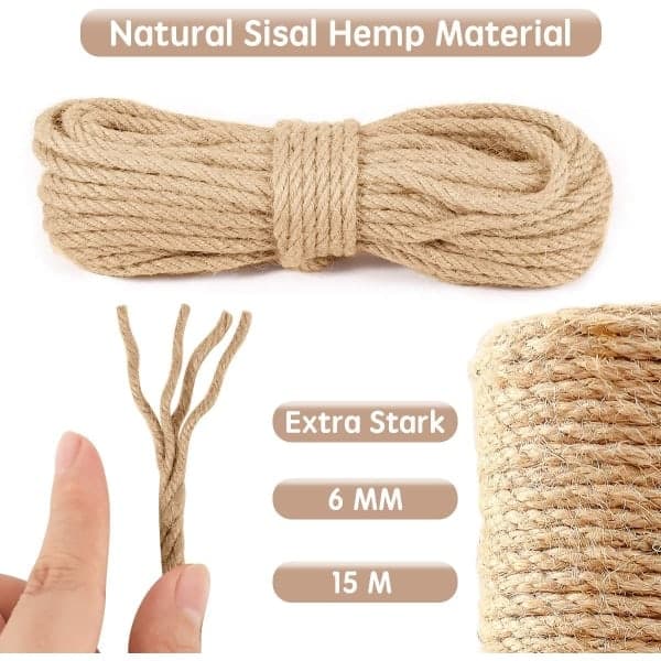 Sisalrep för reparation och utbyte av klösträd, 6 mm x 15 m[JUN]