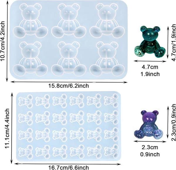 2 stk. 3D Bamseform Epoxyharpiksform til Epoxyharpiks Nøglering Støbeharpiks til Øreringe