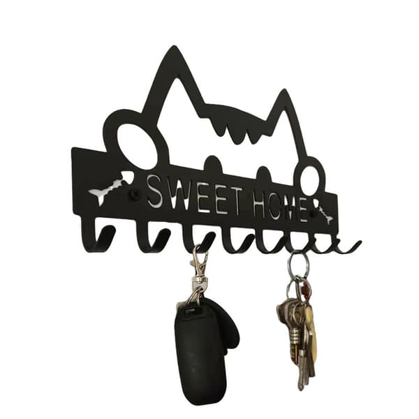 Cat Key Hook for Wall, Wall Mounted, Metal Key Holder, with 8 Hooks