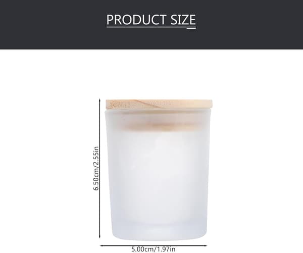 Frostat vitt glasljus med svart bambulock, 5 cm diameter x 6 cm höjd