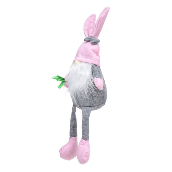 Easter Bunny Gnome Dolls Soft Fabric Long Leg Cute Faceless Gnome Ornament For Home Decor (Pink Hat)