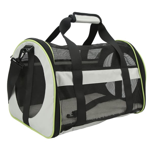 Pet Travel Carrier 600D Nylon Cat Dog Holder Foldable Carry Bag Adjustable Shoulder Strap Light Grey