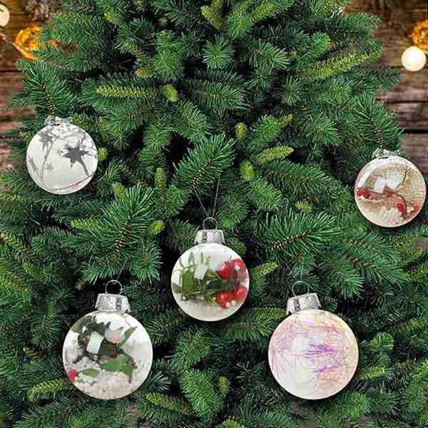 15 stk Runde Gjennomsiktige Julekuler Fyllbare DIY Juletrekuler