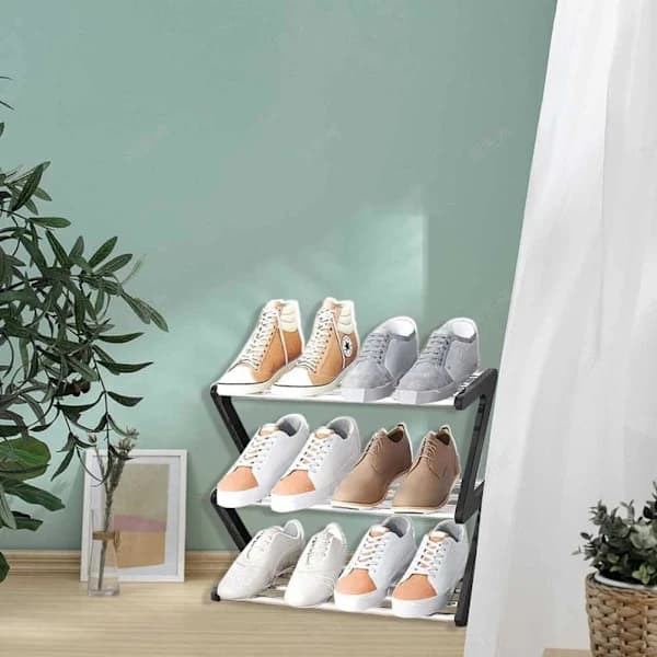 Small Shoe Rack, 3 Storage Shelves for Hallway, Black