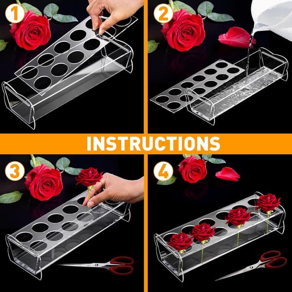 2-pack akrylblomvas rektangulär, 12 x 4 tum lång låg klar blomvas 12 hål blomsterarrangemang