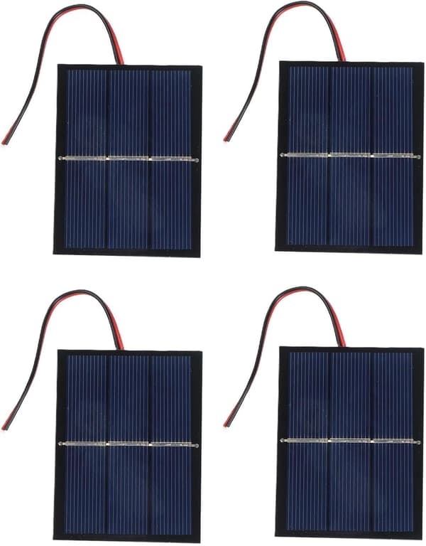 4 stk. 0,1 systemer og 65W 5V solpaneler med ledninger til små strømlys, elektronik
