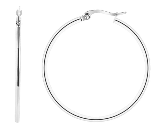 Klassiske runde hoop / creoler sølvøredobber i rustfritt stål - 5 cm sølv Silver