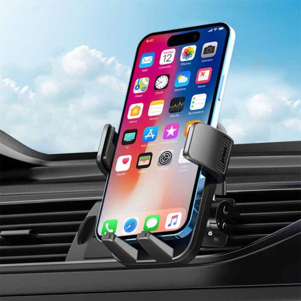 Biludluftningsholder til telefon - Sort, Gravity Auto-Clamp, 360° rotation, Stabil og sikker telefonholder til bil