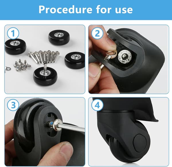 4-pak kufferthjul, erstatningshjul til bagage | Reservedele til kufferthjul 45 mm, gummihjul til bagage