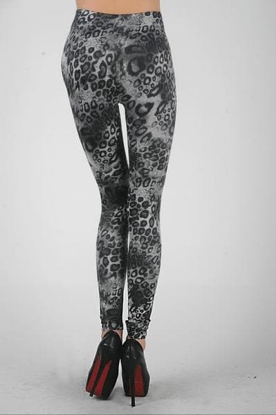 Grå leopardmønstrede leggings, én størrelse Grey Animal