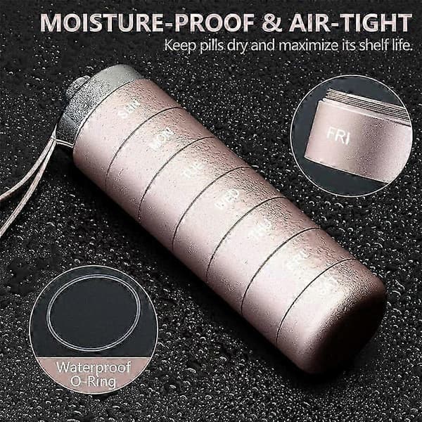 Metal Pill Organizer for Weekly Use, Stackable Waterproof Travel Medicine Box, Pill Case, 7 Day Daily Medication