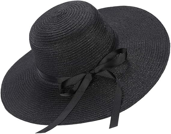 Solhatt for kvinner, sommerstråhatt med bred brem, sammenleggbar sløyfe,