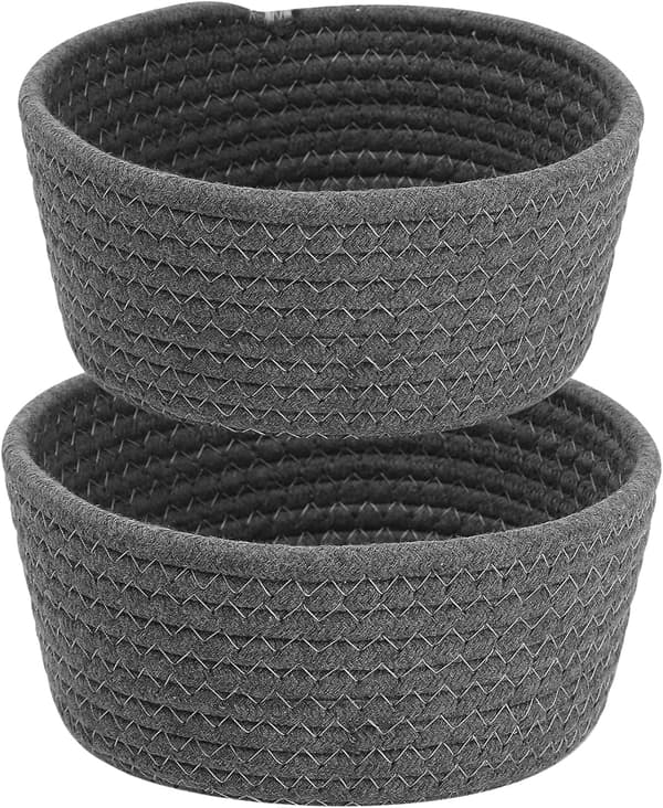 Braided Cotton Rope Storage Baskets, Bathroom Changing Table Accessories, Woven Basket Organizer (Grey)