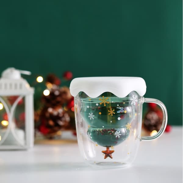 Kaffemugg Dubbelväggig Julgran Glaskopp Isolerad Glas M