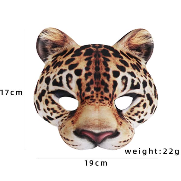 Leopard halvmaske, ca. 17 x 19 cm, realistisk print, elastikbånd