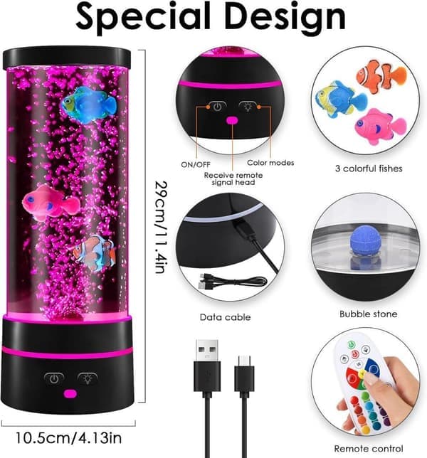 Laavalamppu Pöytälamppu USB LED 29cm 16 Väriä Kupla Yö Lasten Sisustus