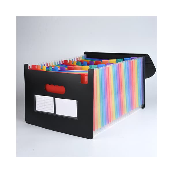 Sort 24-rums executive-mappe med A4-omslag, filorganisator, stretchorganza med elastisk lukning -FA7-