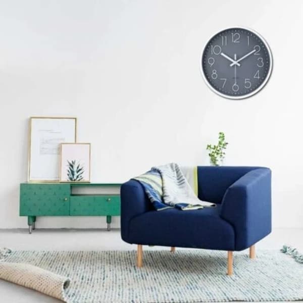 (pow yeah!) Modern Silent Wall Clock No Ticking, Silent Wall Clock Pendulum for Bedroom Kitchen Living Room - Grey-30 CM