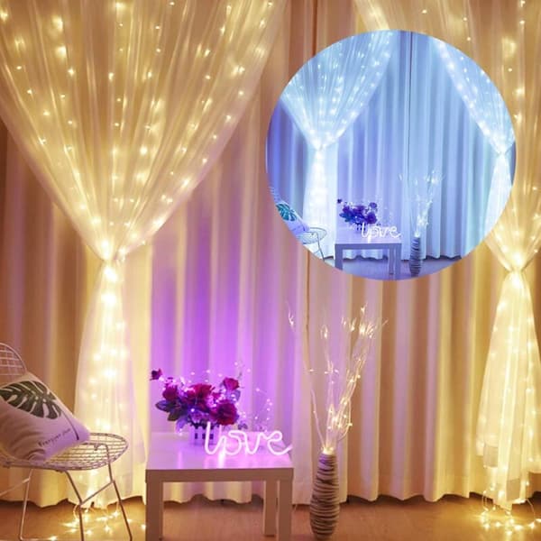 Gardinlys, 3 x 3 m 300 LED gardinlys, 8 varmhvite lysmoduser Egnet for bryllup, hage, romdekorasjon-