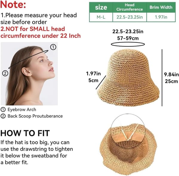 Dame Solhatt Håndvevd Sammenleggbar Strandbøtte Sommer Floppy UV-beskyttelse Hatter Kaffe Coffee