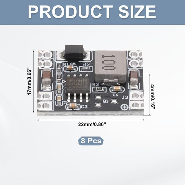 DC-DC Buck Converter Spændingsregulator Step Down Strømmodul MP/1584EN 5.3-26V til 5V 3A til Justeringstransformere 8 stk. Silver