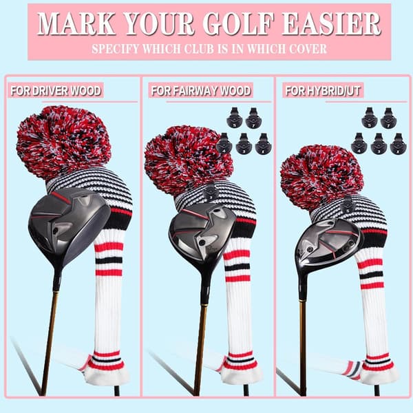 3-pak Strikkede Golf Headcovers | Driver Fairway Hybrid 1 3 5[JUN]