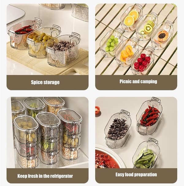 5-Tier Stackable Spice Container, Transparent PET with Sealed PP Lid, Reusable Organizer for Kitchen, Camping, and Picnic