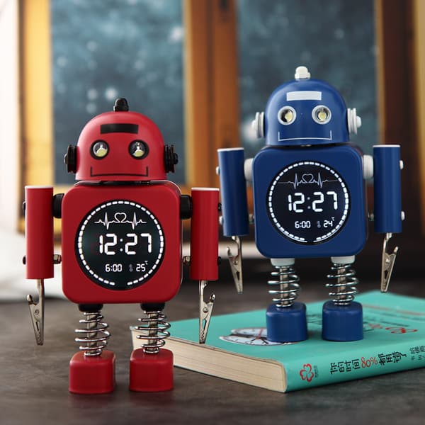 Robot Lysende Vækkeur Metal Digital Display Stille Smart Stu