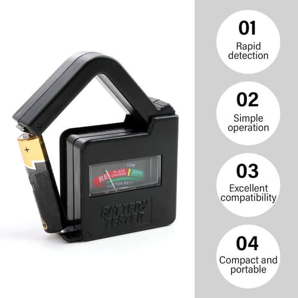 BT860 Universal Digital Battery Tester, Compatible with AA, AAA, C, D, 9V, and Button Cell Batteries, Accurate Analog Display
