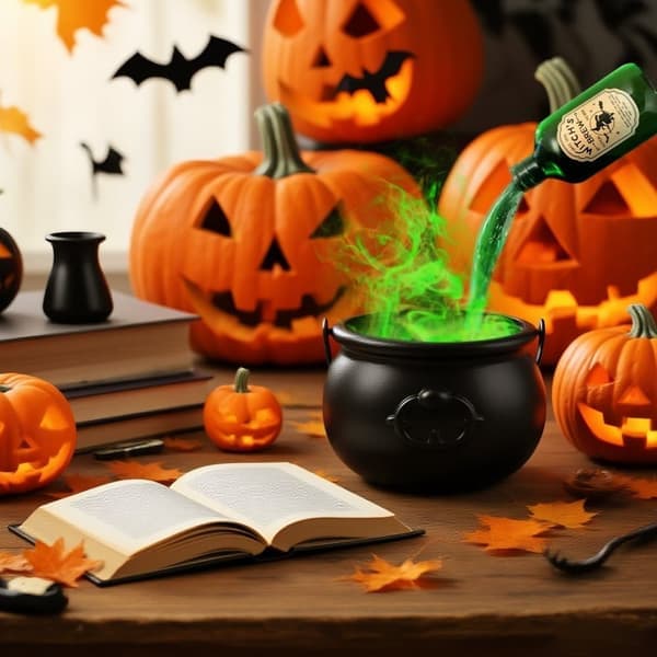 Halloween-pata vihreällä sumulla ja leijuvalla taikajuomapullolla [JUN]