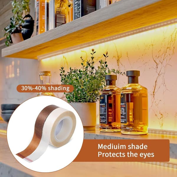 2 Rolls LED Diffuser Tape, Heat Resistant PTFE Dimming Tape for TV Backlight, Kitchen and Bedroom LED Strips, White Brown 15mm x 10m