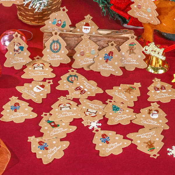 96 st julgransetiketter, julklappslappar i kraftpapper