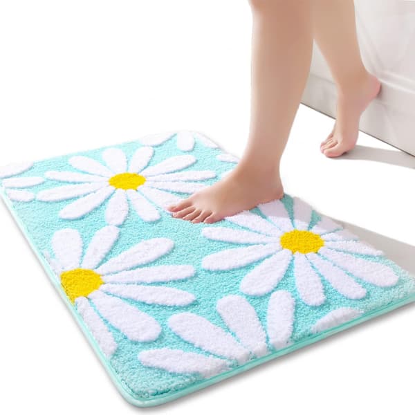 Non-slip Bathroom Mat in Soft Microfiber, Machine Washable, Durable, Super Absorbent, White Floral Pattern - 50 x 80 cm