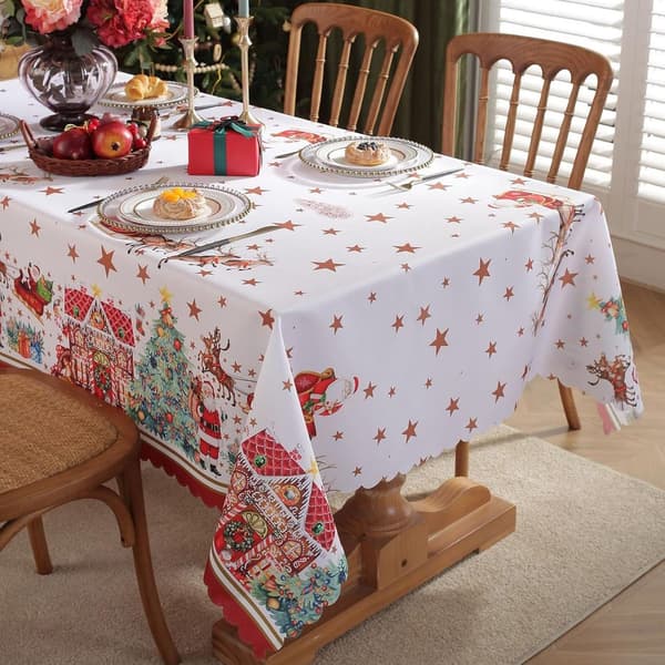 Christmas Tablecloth, 1 Piece, 150x180 cm, Waterproof, for Rectangular Table, Elk Decoration