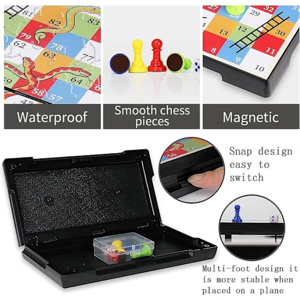 Magnetiskt Ormar och Stegar Spelset med Förvaringslåda, Vikbar Design och Lätt Vikt, Present för