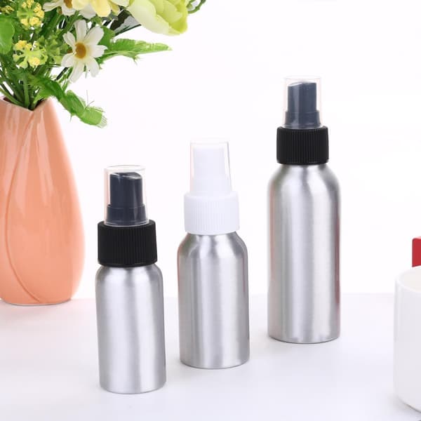 3 stk. genopfyldelige aluminiumssprayflasker sæt 30 ml 50 ml 100 ml med sorte og hvide dyser