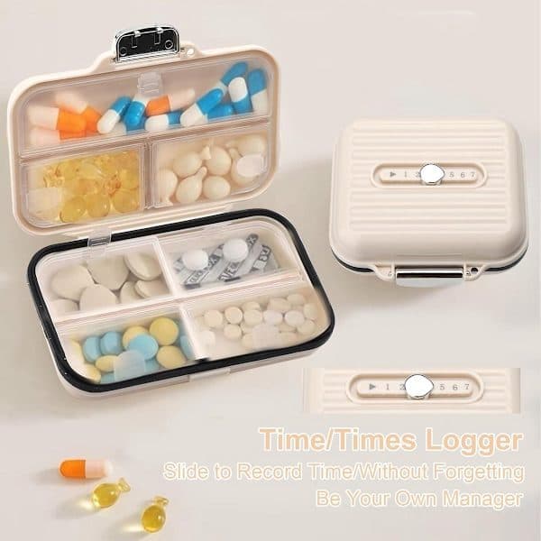 2-pack Pill Box, Tablet Case, Pill Organizer, Practical Medicine Box for Travel and Daily Use (Large + Small Beige)