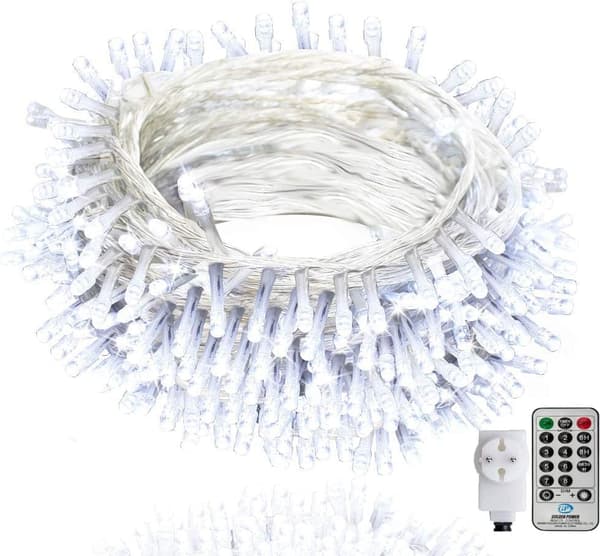100m Outdoor Light String with Remote Control and 8 Mode Timer for Easter Home Bedroom Garden - White