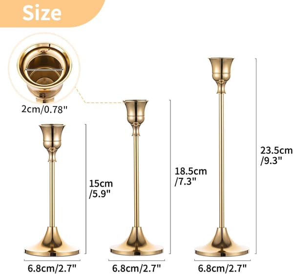 Brass Candlesticks for Candles, Candelabra for Weddings, Dining Table, Decorative Metal Candlestick