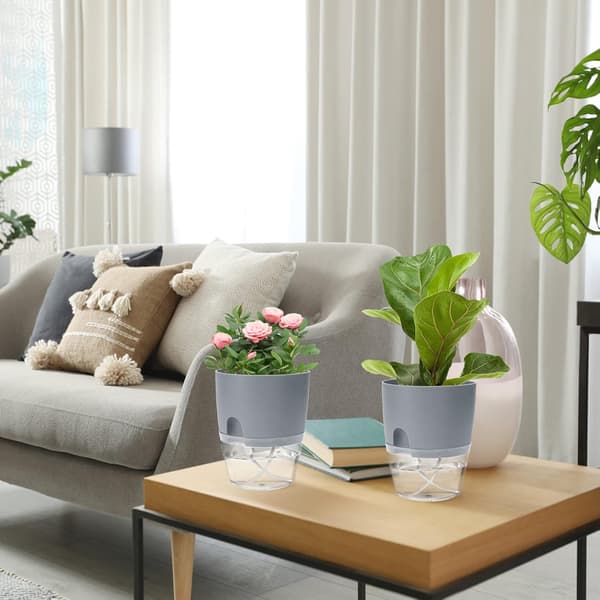 Selvvannende blomsterpotte for innendørs bruk, blomsterpotter med vanningssystem grå (4 stk) Grå Grey
